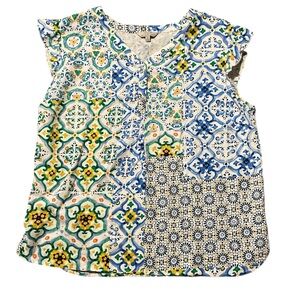 Hester & Orchard mosaic print  linen blend floral top